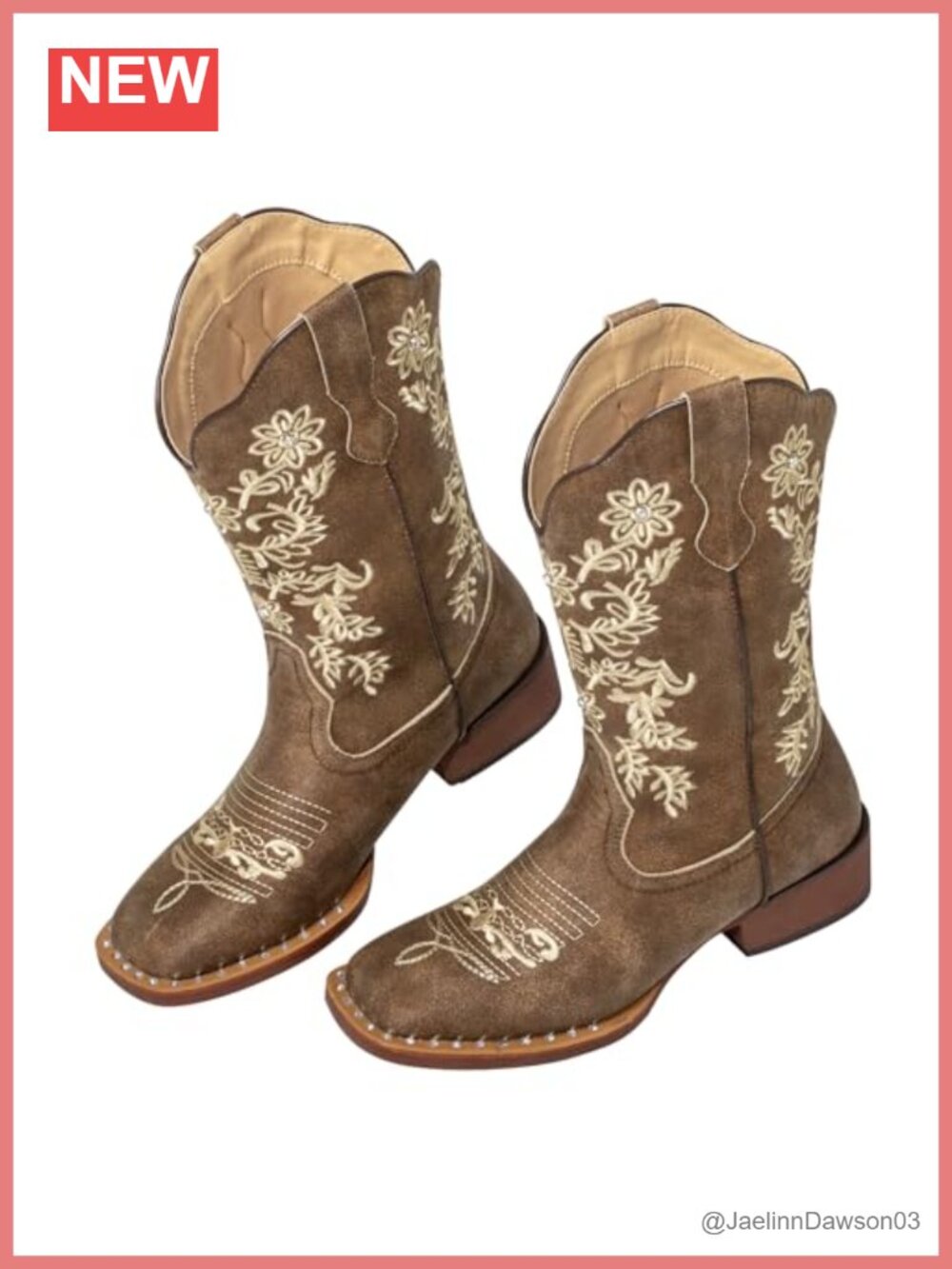 Women's Rhinestone Square Toe Cowgirl Boots Embroidered Western Mid-Calf